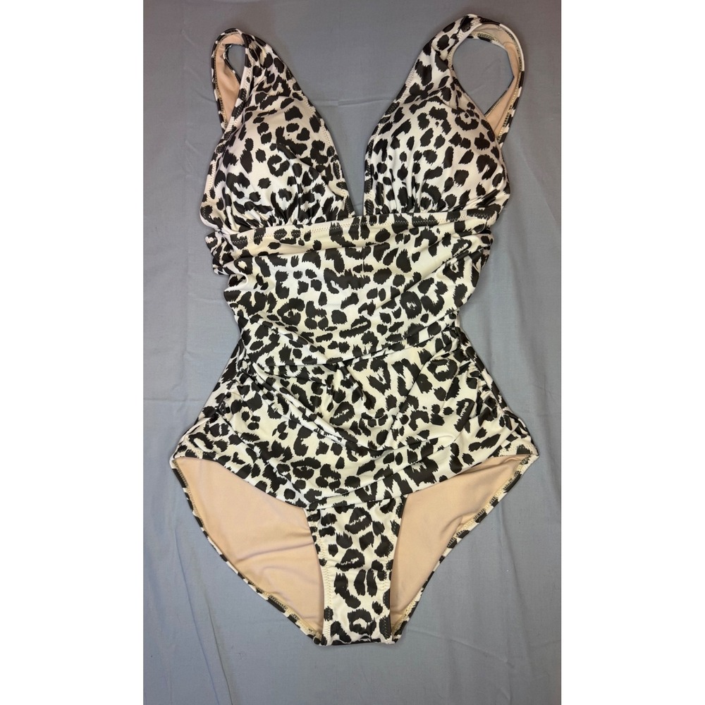 Aaron & Amber One Piece Swimsuit Women Medium Black White‎ Leopard Print